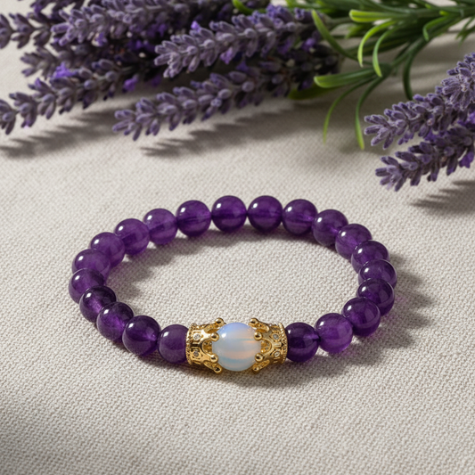 CALM Anchor Amethyst Healing Crystal Bracelet for Inner Peace