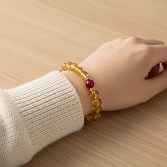 WEALTH Anchor Citrine & Red Agate Bracelet for Abundance