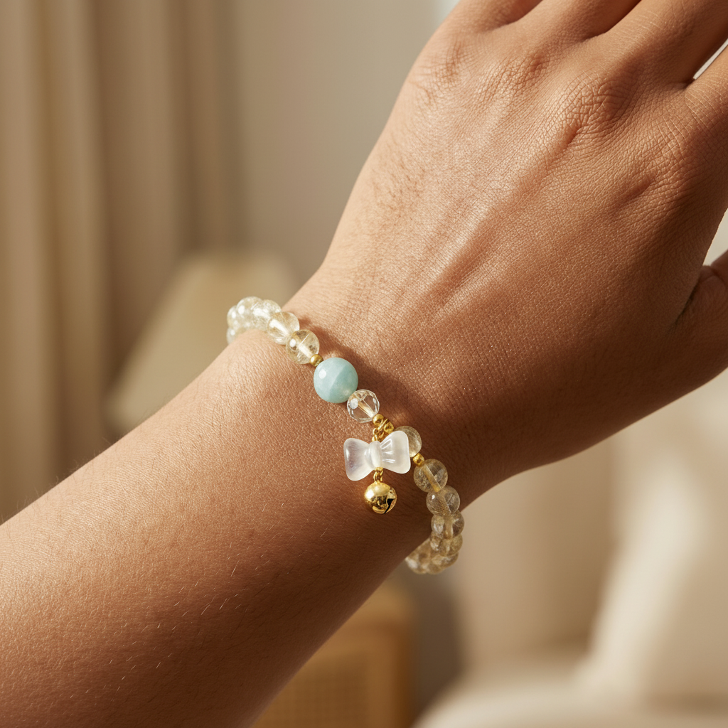 SERENITY Loop Citrine & Aquamarine Bracelet with Agate Bow