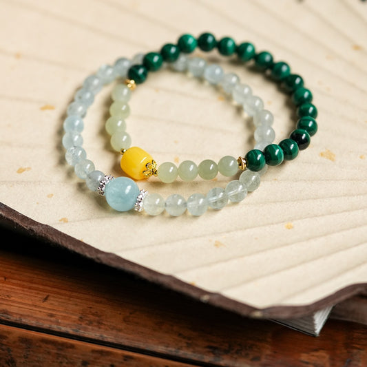 Mindara SERENITY Loop Aquamarine & Jade Bracelet Set for Calm