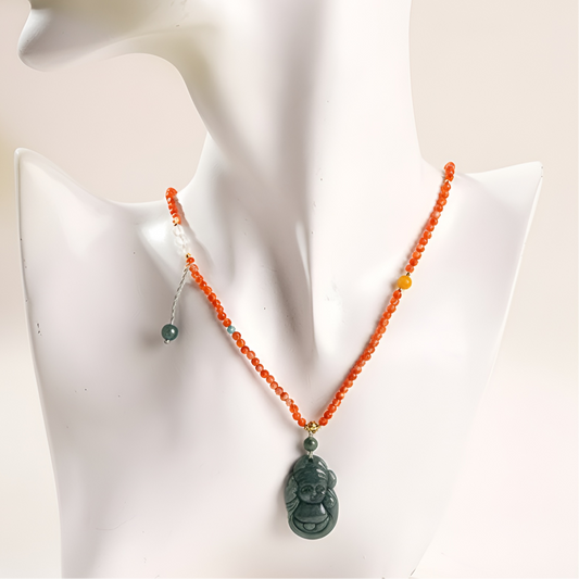 GROUNDING Anchor Red Agate & Guatemalan Jade Buddha Necklace - Mindara
