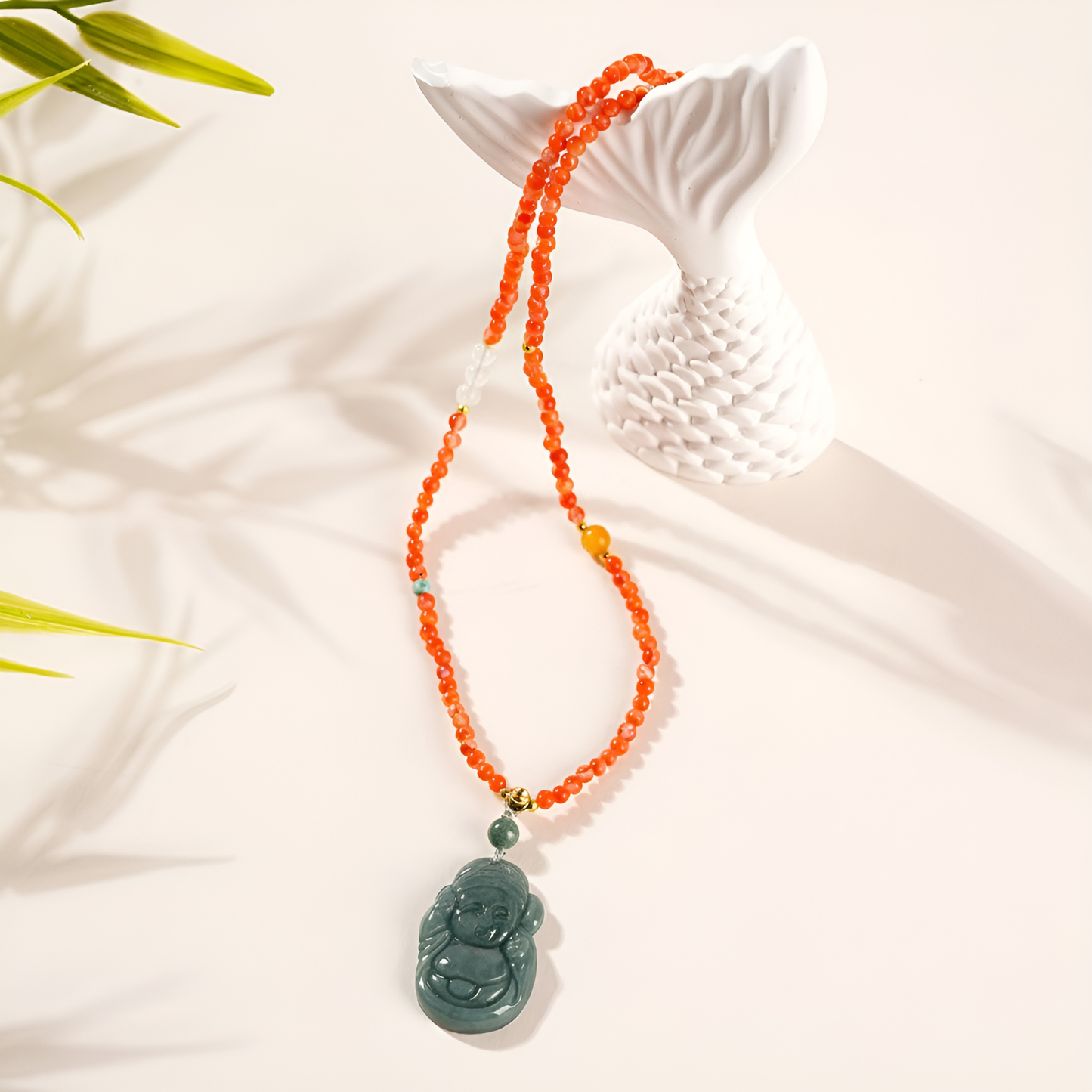 GROUNDING Anchor Red Agate & Guatemalan Jade Buddha Necklace - Mindara