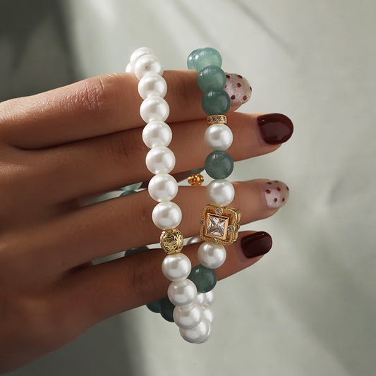 ALIGN Core Guatemalan Jade & Shell Pearl Wrap Bracelet - Mindara