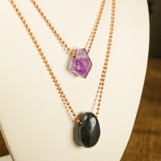 CALM Anchor Amethyst Copper Ball Chain Necklace