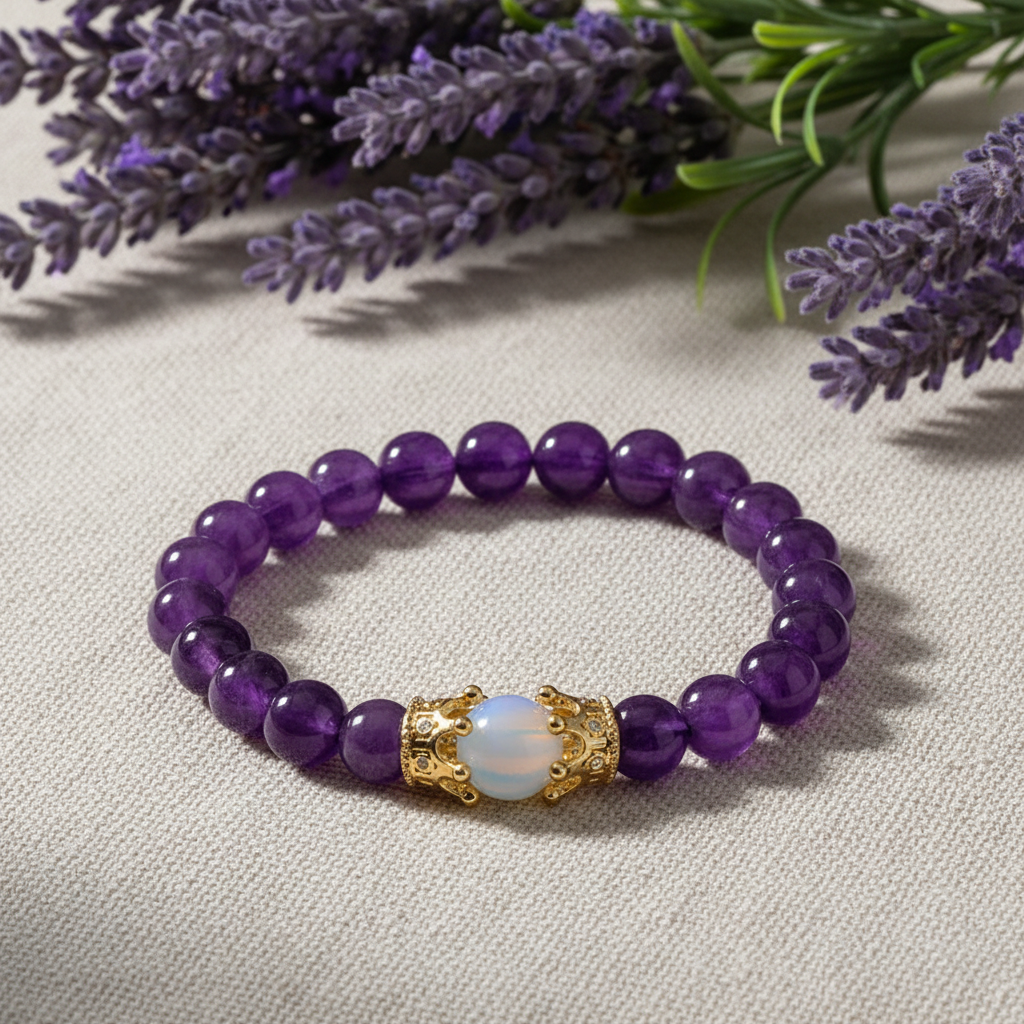 CALM Anchor Amethyst Healing Crystal Bracelet for Inner Peace