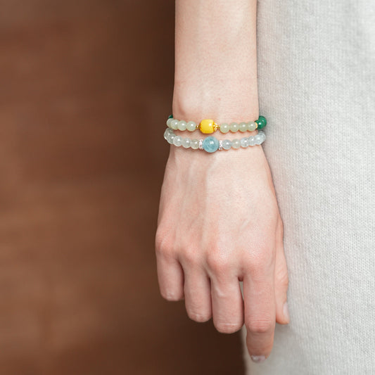 Mindara SERENITY Loop Aquamarine & Jade Bracelet Set for Calm 