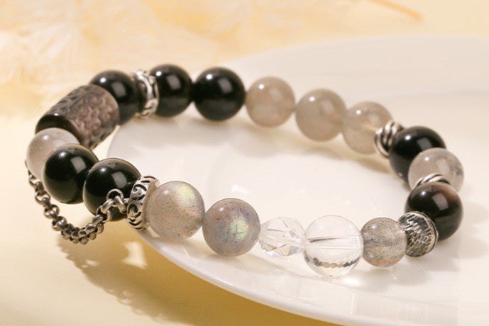 CALM Anchor Grey Moonstone & Obsidian Bracelet for Emotional Clarity