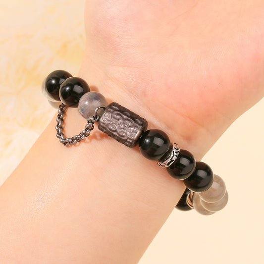 CALM Anchor Grey Moonstone & Obsidian Bracelet for Emotional Clarity