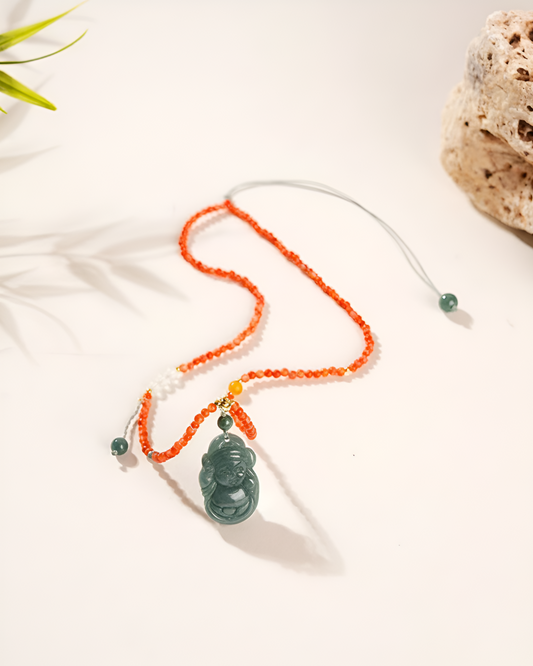 GROUNDING Anchor Red Agate & Guatemalan Jade Buddha Necklace - Mindara 