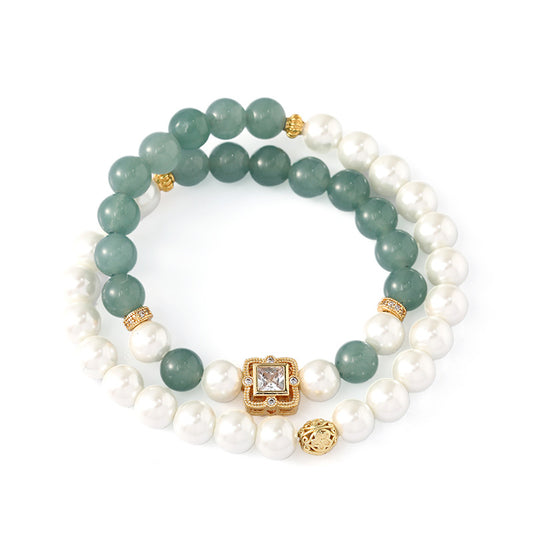 ALIGN Core Guatemalan Jade & Shell Pearl Wrap Bracelet - Mindara 