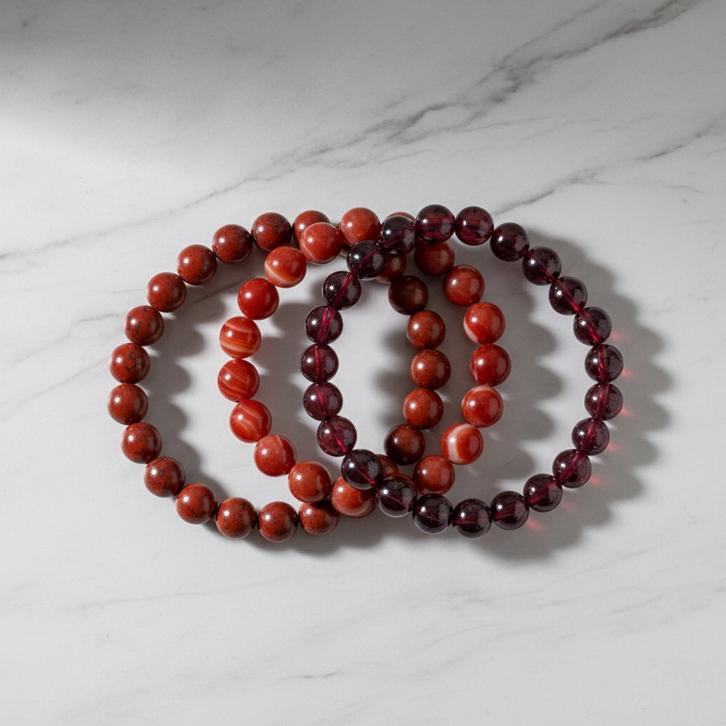 FOCUS Anchor Red Jasper Agate Garnet Healing Crystal Bracelet