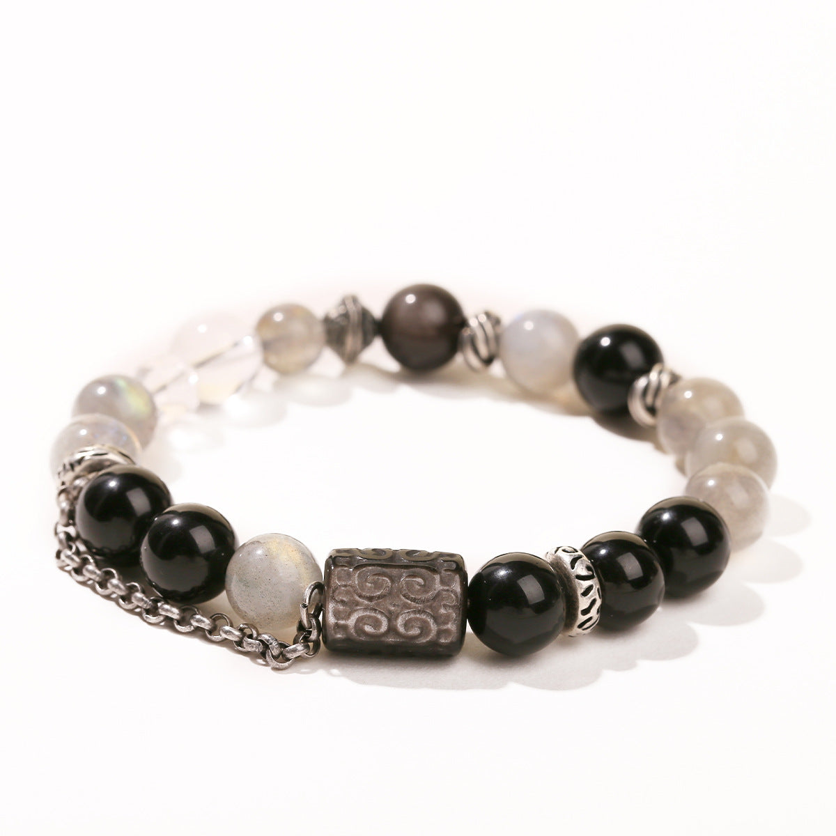CALM Anchor Grey Moonstone & Obsidian Bracelet for Emotional Clarity
