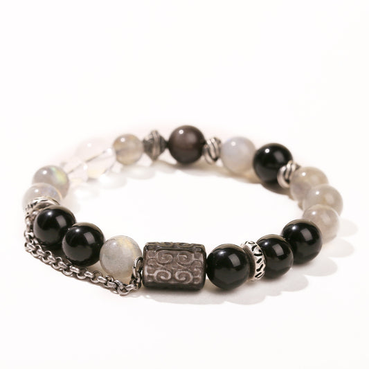 CALM Anchor Grey Moonstone & Obsidian Bracelet for Emotional Clarity