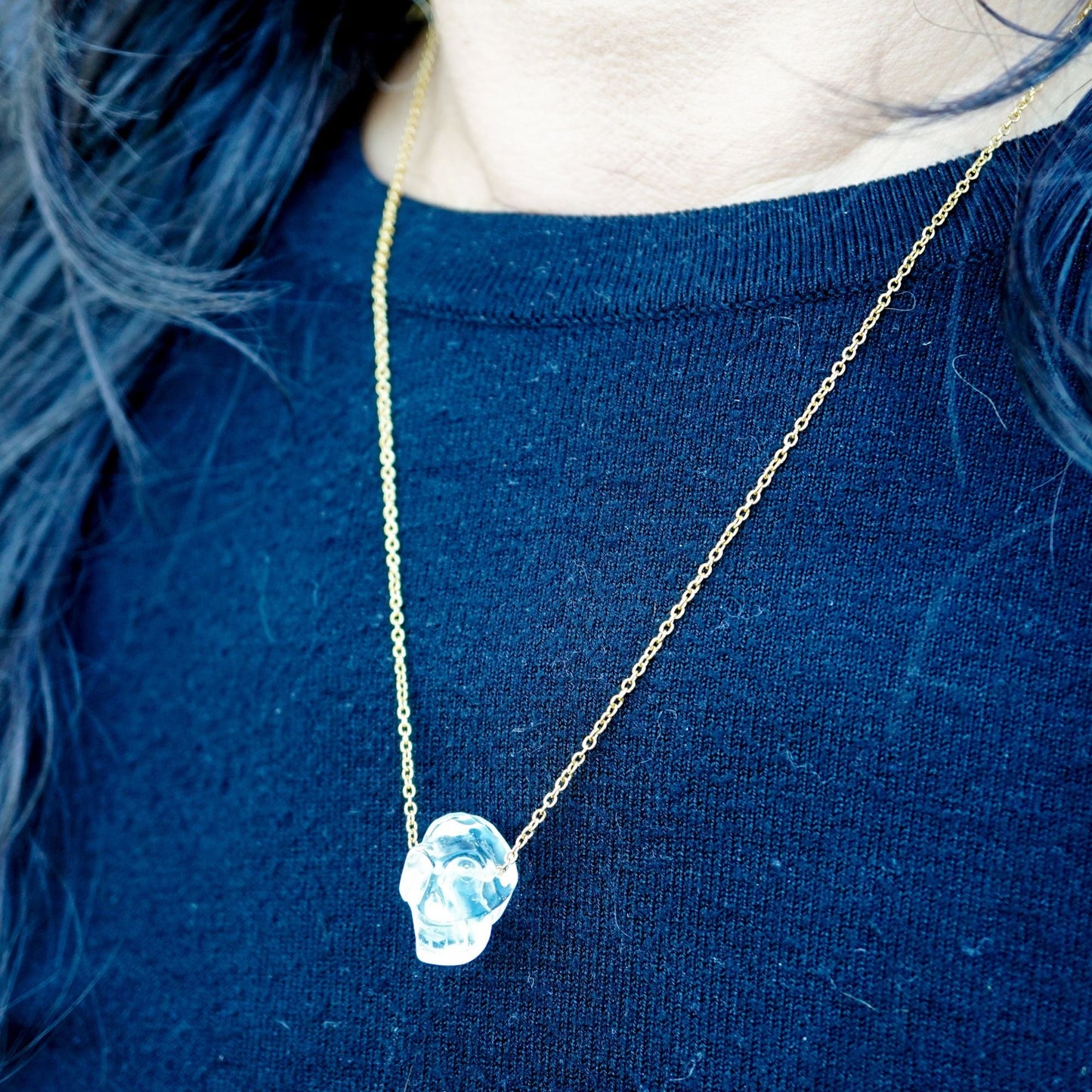 CALM Anchor Clear Quartz Skull Necklace