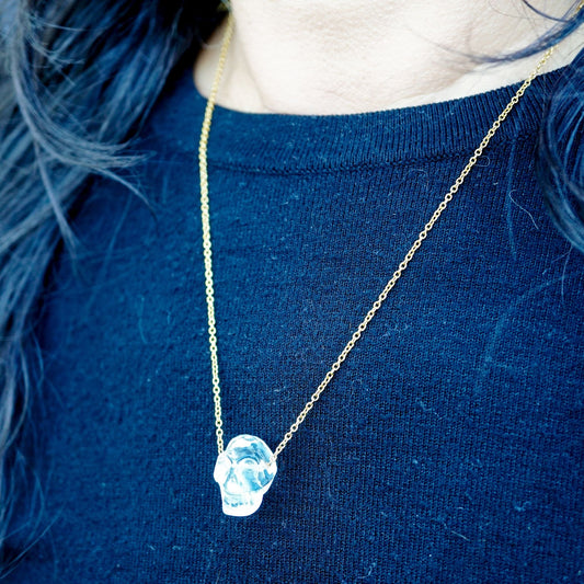 CALM Anchor Clear Quartz Skull Necklace