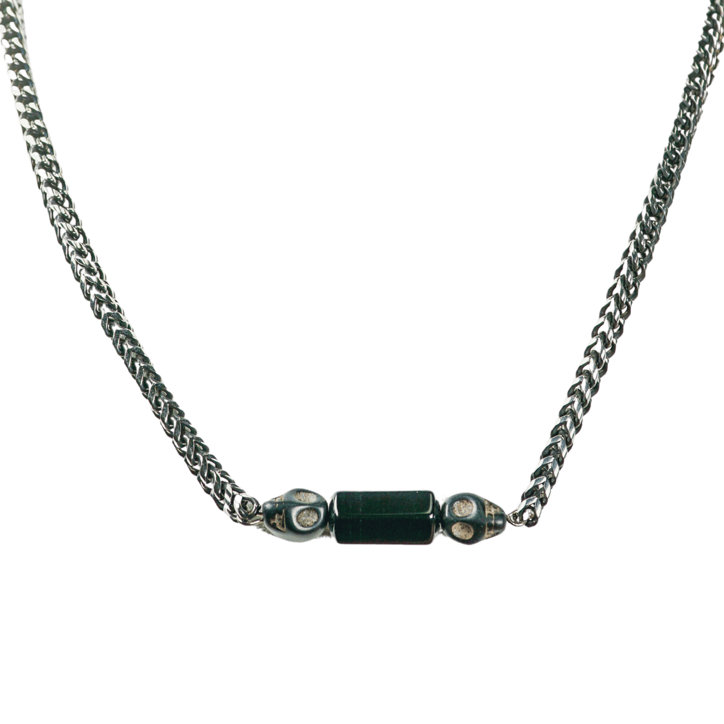 FOCUS Anchor Onyx Barrel Skull Necklace