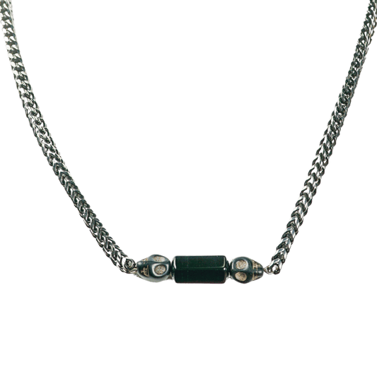 FOCUS Anchor Onyx Barrel Skull Necklace