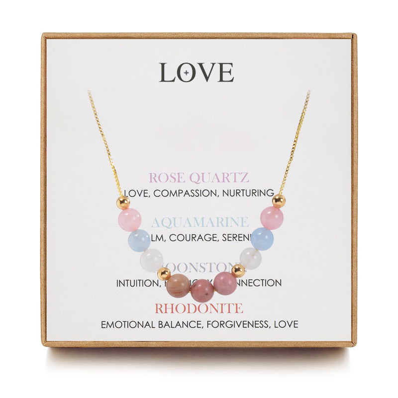 CALM Anchor Moonstone Rose Quartz Healthy Pregnancy Healing Necklace