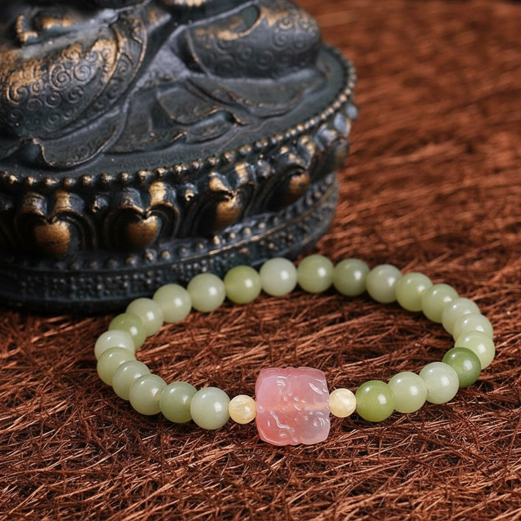 WEALTH Anchor Green Jade & Agate Fuxi Bracelet for Prosperity